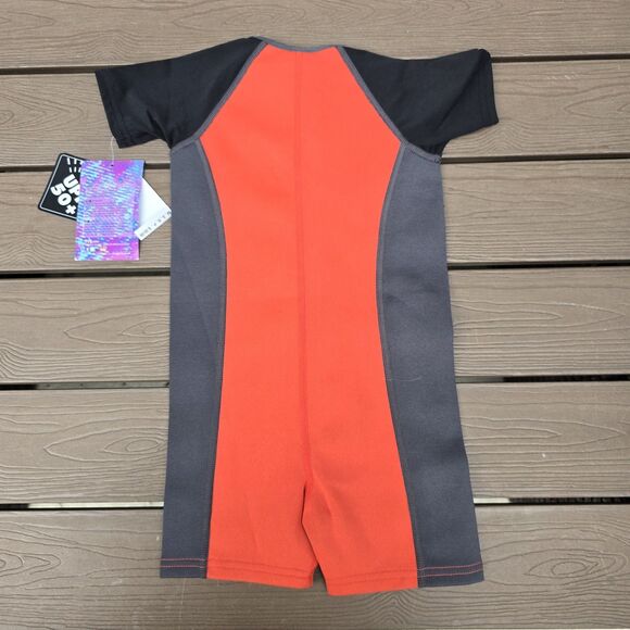 TYR Boys Girls Thermal Swim Suit Zip up Black Orange Grey Orange Size 3T New - Picture 3 of 5